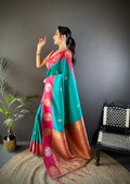 Turquoise Soft Banarasi Silk Zari Woven Designer Saree with Blouse