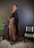 Black Pashmina Silk Kashmiri Meena Woven Designer Saree with Blouse