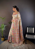 Off White Pashmina Silk Kashmiri Meena Woven Designer Saree with Blouse