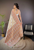 Off White Pashmina Silk Kashmiri Meena Woven Designer Saree with Blouse