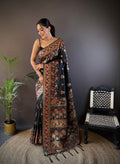 Black Pashmina Silk Kashmiri Meena Woven Designer Saree with Blouse