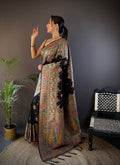 Black Pashmina Silk Kashmiri Meena Woven Designer Saree with Blouse