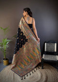 Black Pashmina Silk Kashmiri Meena Woven Designer Saree with Blouse
