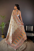 Off White Pashmina Silk Kashmiri Meena Woven Designer Saree with Blouse