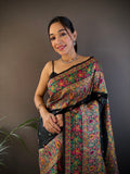Black Pashmina Silk Kashmiri Meena Woven Designer Saree with Blouse