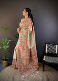 Off White Pashmina Silk Kashmiri Meena Woven Designer Saree with Blouse