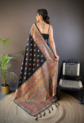 Black Pashmina Silk Kashmiri Meena Woven Designer Saree with Blouse