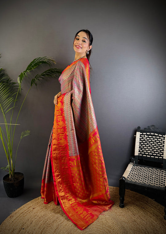 Multicolor Premium Dharmavaram Silk Meenakari Weaving Designer Saree with Blouse