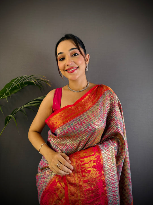Multicolor Premium Dharmavaram Silk Meenakari Weaving Designer Saree with Blouse