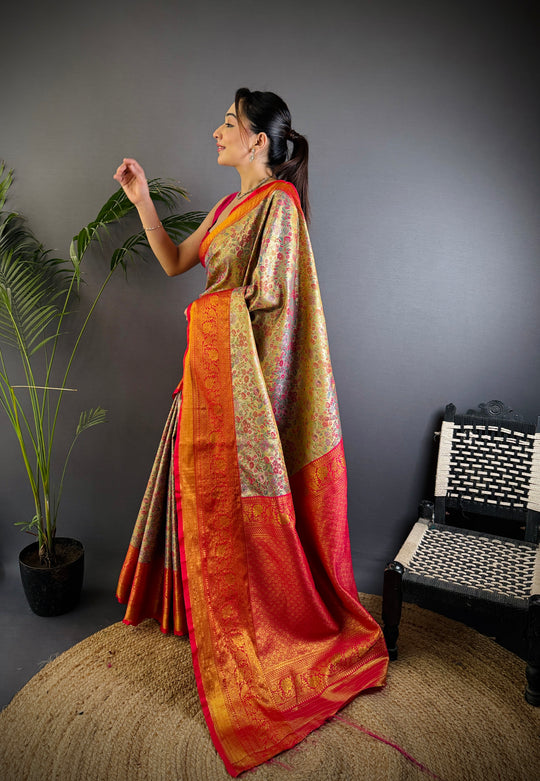 Multicolor Premium Dharmavaram Silk Meenakari Weaving Designer Saree with Blouse