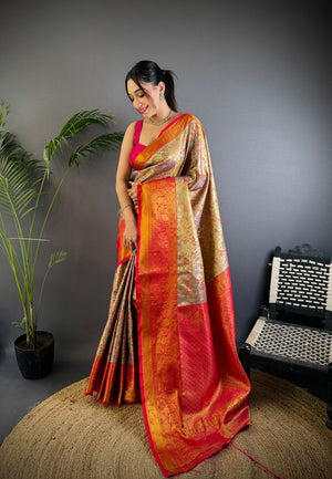 Multicolor Premium Dharmavaram Silk Meenakari Weaving Designer Saree with Blouse