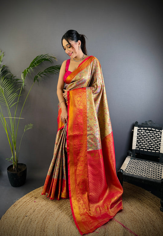 Multicolor Premium Dharmavaram Silk Meenakari Weaving Designer Saree with Blouse