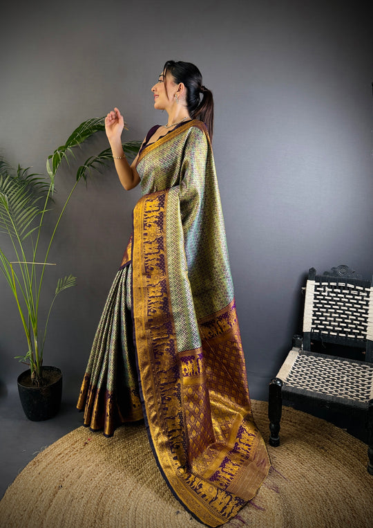 Multicolor Premium Dharmavaram Silk Meenakari Weaving Designer Saree with Blouse