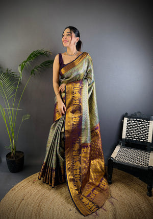 Multicolor Premium Dharmavaram Silk Meenakari Weaving Designer Saree with Blouse
