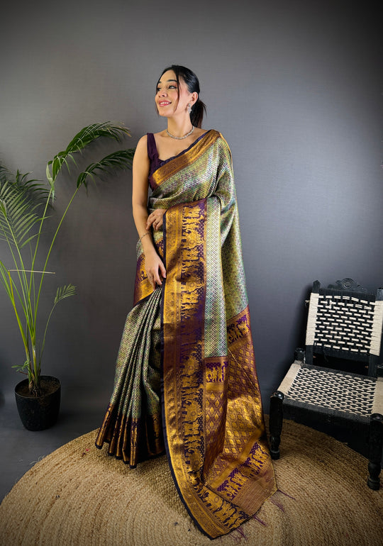 Multicolor Premium Dharmavaram Silk Meenakari Weaving Designer Saree with Blouse
