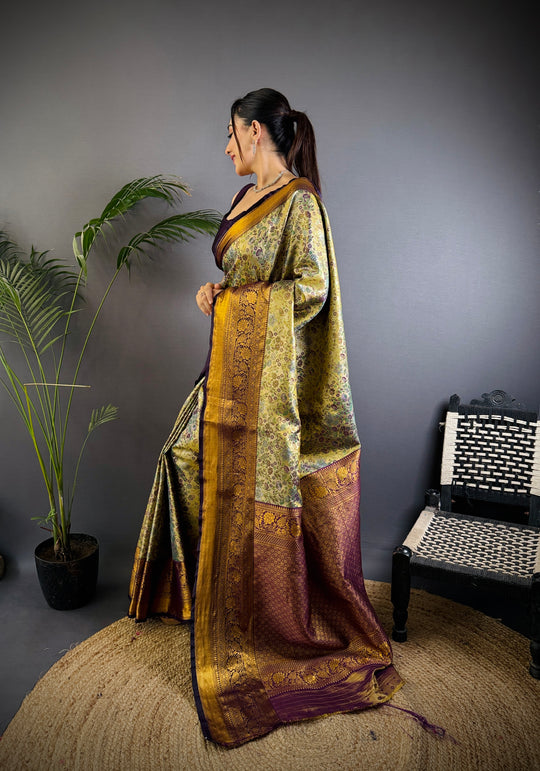 Multicolor Premium Dharmavaram Silk Meenakari Weaving Designer Saree with Blouse