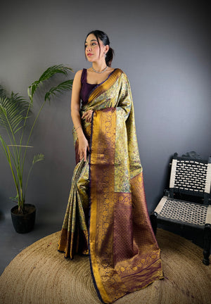 Multicolor Premium Dharmavaram Silk Meenakari Weaving Designer Saree with Blouse