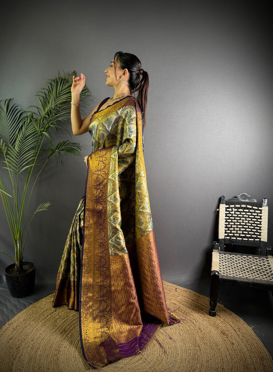Multicolor Premium Dharmavaram Silk Meenakari Weaving Designer Saree with Blouse