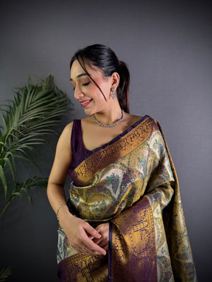 Multicolor Premium Dharmavaram Silk Meenakari Weaving Designer Saree with Blouse