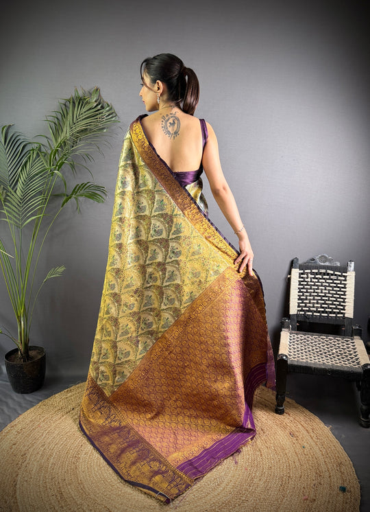 Multicolor Premium Dharmavaram Silk Meenakari Weaving Designer Saree with Blouse