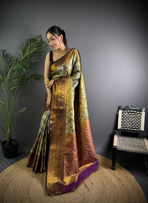 Multicolor Premium Dharmavaram Silk Meenakari Weaving Designer Saree with Blouse