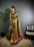 Multicolor Premium Dharmavaram Silk Meenakari Weaving Designer Saree with Blouse