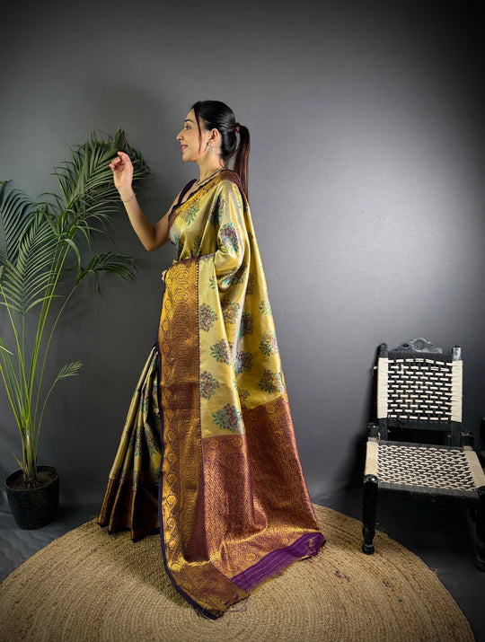 Multicolor Premium Dharmavaram Silk Meenakari Weaving Designer Saree with Blouse