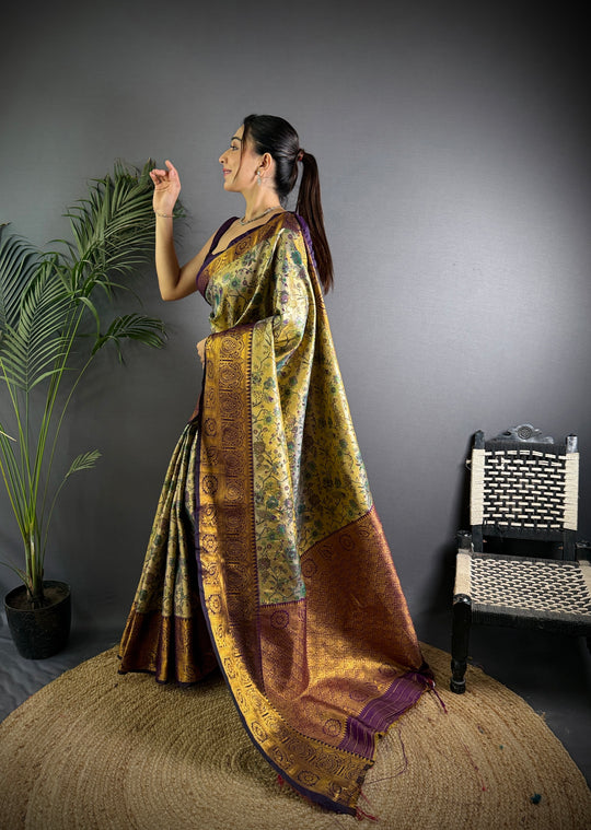 Multicolor Premium Dharmavaram Silk Meenakari Weaving Designer Saree with Blouse