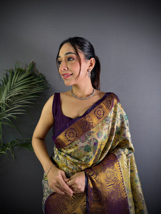 Multicolor Premium Dharmavaram Silk Meenakari Weaving Designer Saree with Blouse
