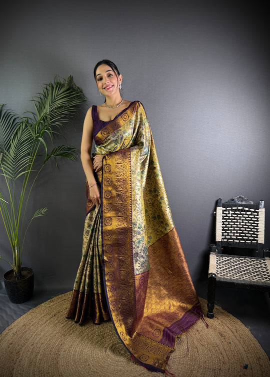 Multicolor Premium Dharmavaram Silk Meenakari Weaving Designer Saree with Blouse