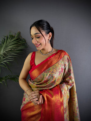 Multicolor Premium Dharmavaram Silk Meenakari Weaving Designer Saree with Blouse