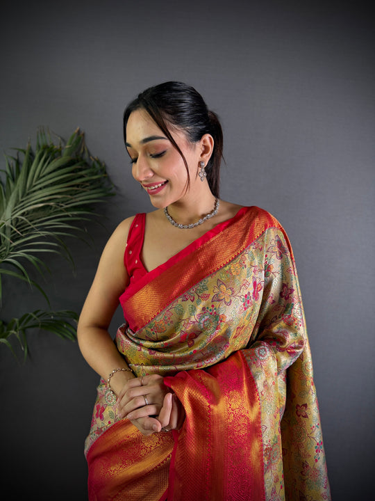 Multicolor Premium Dharmavaram Silk Meenakari Weaving Designer Saree with Blouse