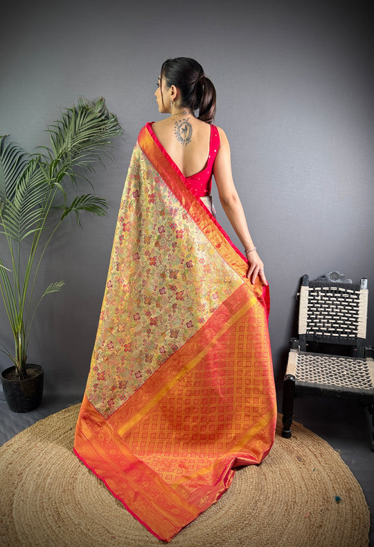 Multicolor Premium Dharmavaram Silk Meenakari Weaving Designer Saree with Blouse