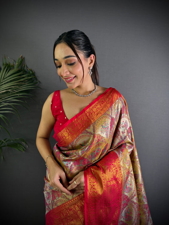 Multicolor Premium Dharmavaram Silk Meenakari Weaving Designer Saree with Blouse