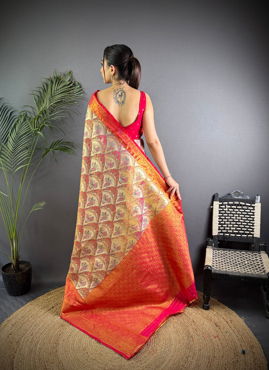 Multicolor Premium Dharmavaram Silk Meenakari Weaving Designer Saree with Blouse