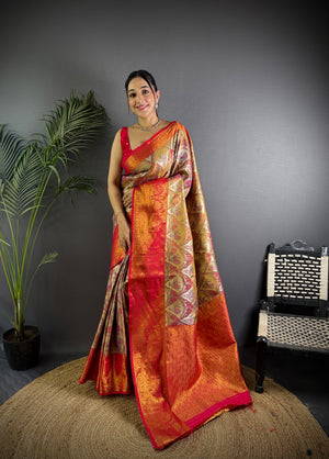 Multicolor Premium Dharmavaram Silk Meenakari Weaving Designer Saree with Blouse