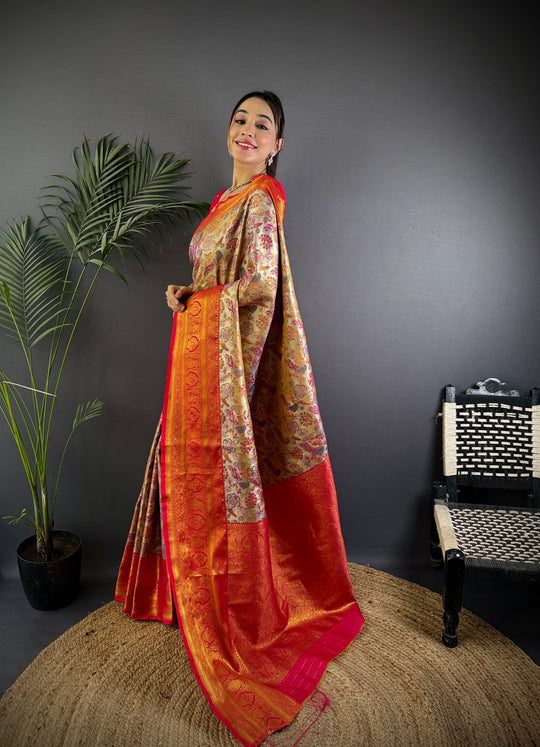 Multicolor Premium Dharmavaram Silk Meenakari Weaving Designer Saree with Blouse