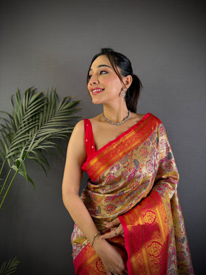 Multicolor Premium Dharmavaram Silk Meenakari Weaving Designer Saree with Blouse