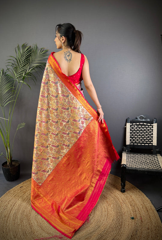 Multicolor Premium Dharmavaram Silk Meenakari Weaving Designer Saree with Blouse