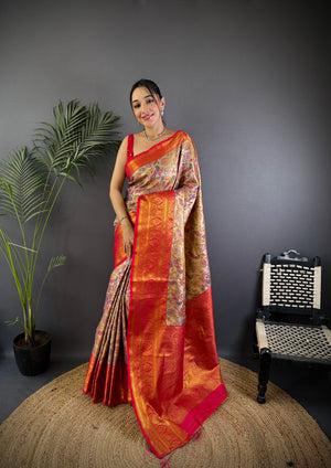 Multicolor Premium Dharmavaram Silk Meenakari Weaving Designer Saree with Blouse