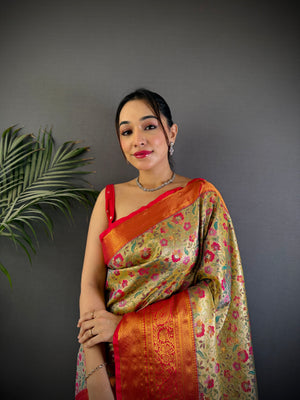 Multicolor Premium Dharmavaram Silk Meenakari Weaving Designer Saree with Blouse
