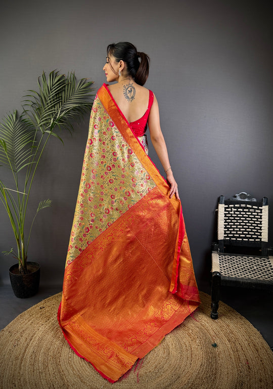 Multicolor Premium Dharmavaram Silk Meenakari Weaving Designer Saree with Blouse
