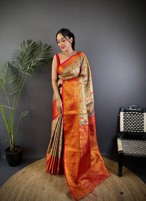 Multicolor Premium Dharmavaram Silk Meenakari Weaving Designer Saree with Blouse
