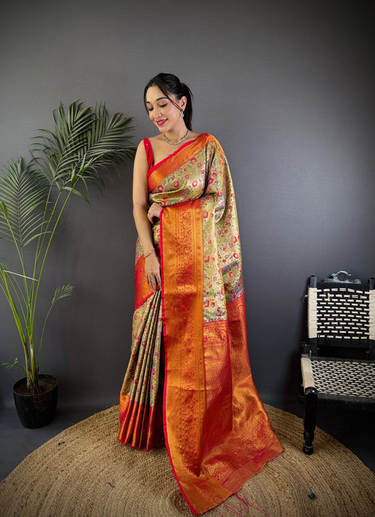 Multicolor Premium Dharmavaram Silk Meenakari Weaving Designer Saree with Blouse