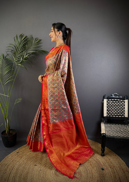 Multicolor Premium Dharmavaram Silk Meenakari Weaving Designer Saree with Blouse