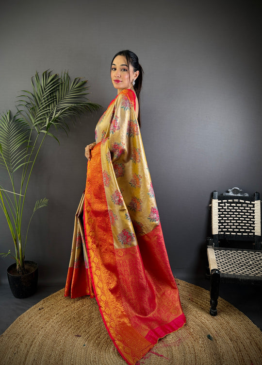 Multicolor Premium Dharmavaram Silk Meenakari Weaving Designer Saree with Blouse