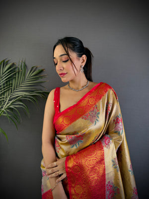 Multicolor Premium Dharmavaram Silk Meenakari Weaving Designer Saree with Blouse