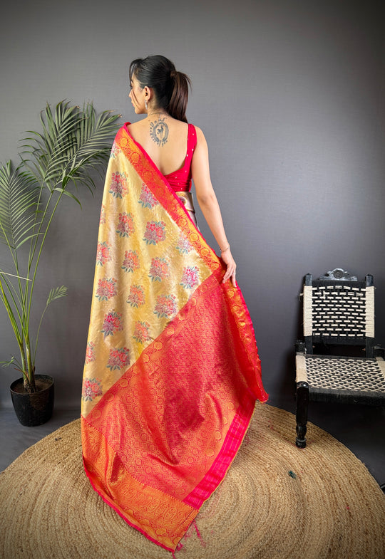 Multicolor Premium Dharmavaram Silk Meenakari Weaving Designer Saree with Blouse