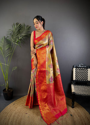 Multicolor Premium Dharmavaram Silk Meenakari Weaving Designer Saree with Blouse