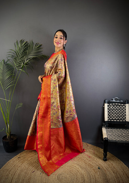 Multicolor Premium Dharmavaram Silk Meenakari Weaving Designer Saree with Blouse